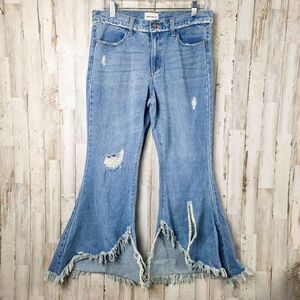For The Republic Wide Legged Fringe Distressed Jeans Light Wash Size 8